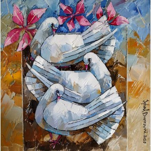 Iqbal Durrani, 18 x 18 Inch, Oil on Canvas, Pigeon Painting, AC-IQD-302 Iqbal Durrani, 18 x 18 Inch, Oil on Canvas, Pigeon Painting, AC-IQD-302